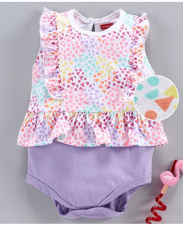 Babyhug 100% Cotton Sleeveless Frock Style Onesie Heart  Print - Purple
