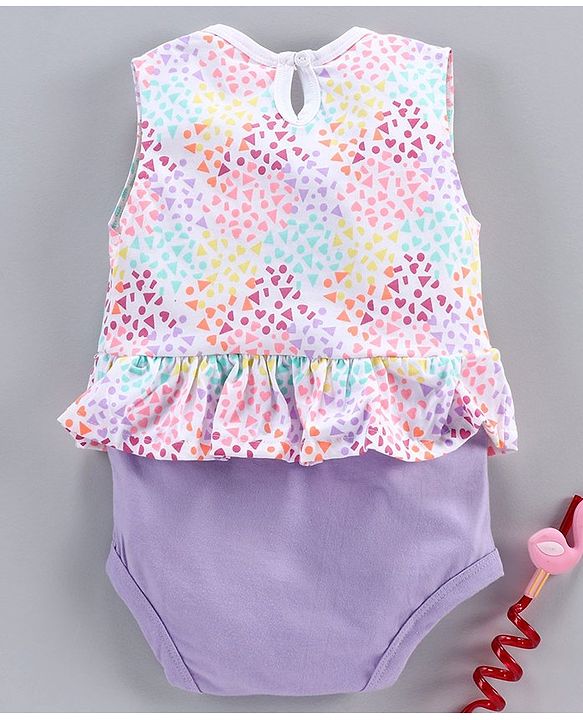 Babyhug 100% Cotton Sleeveless Frock Style Onesie Heart  Print - Purple