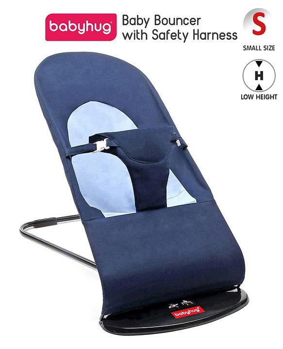 Babyhug Light weight Baby Bouncer with Safety Harness - Navy Blue