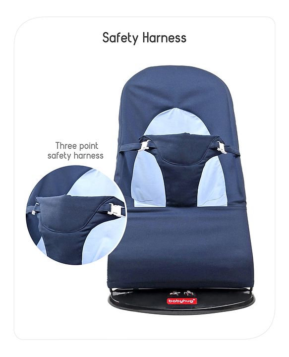 Babyhug Light weight Baby Bouncer with Safety Harness - Navy Blue