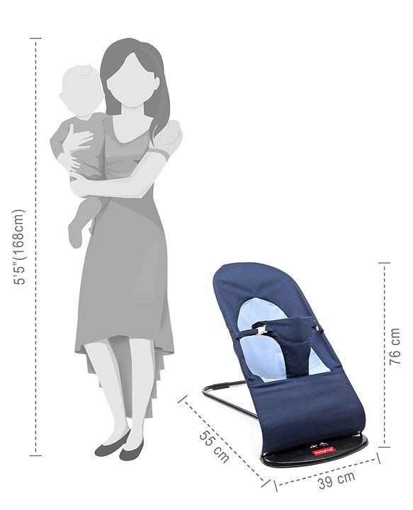 Babyhug Light weight Baby Bouncer with Safety Harness - Navy Blue