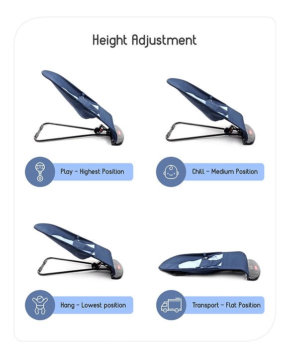 Babyhug Light weight Baby Bouncer with Safety Harness - Navy Blue