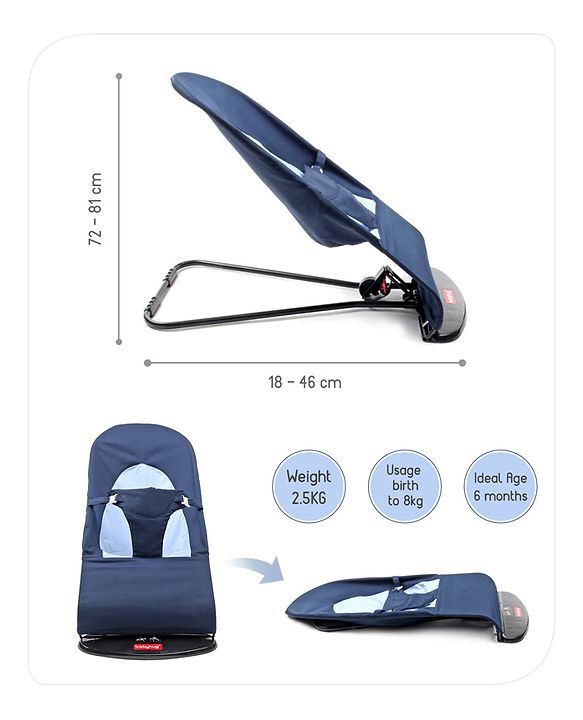 Babyhug Light weight Baby Bouncer with Safety Harness - Navy Blue