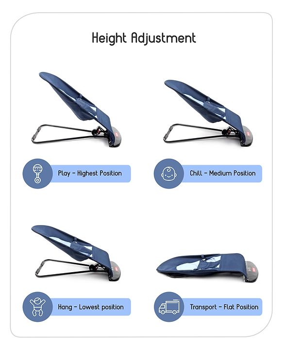 Babyhug Light weight Baby Bouncer with Safety Harness - Navy Blue