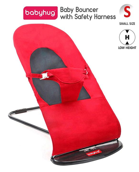 Babyhug Light Weight Baby Bouncer with Safety Harness - Red Black
