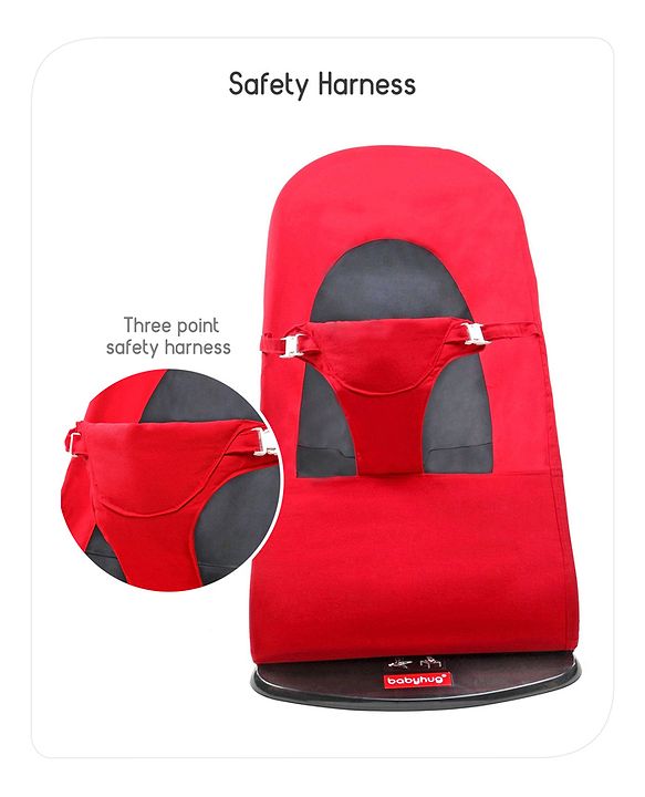 Babyhug Light Weight Baby Bouncer with Safety Harness - Red Black