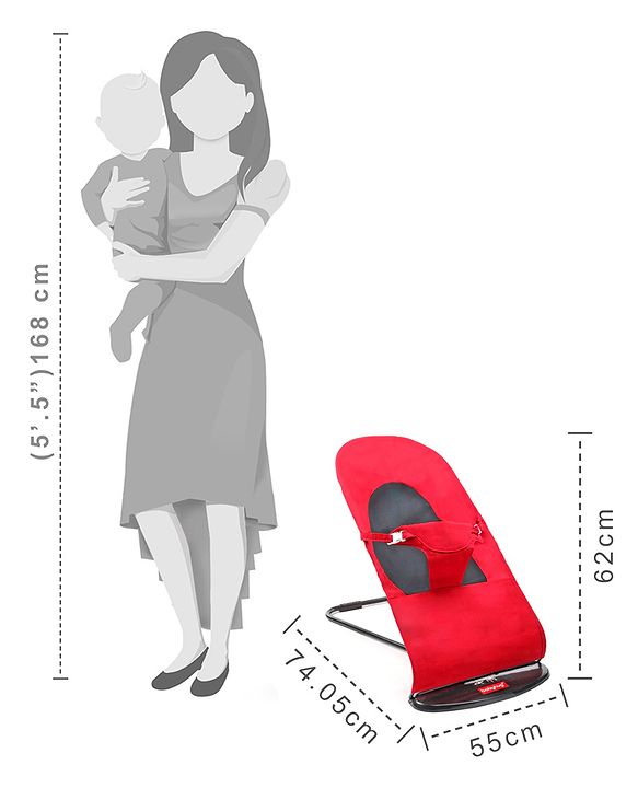 Babyhug Light Weight Baby Bouncer with Safety Harness - Red Black