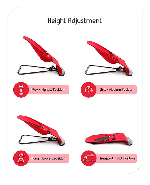 Babyhug Light Weight Baby Bouncer with Safety Harness - Red Black