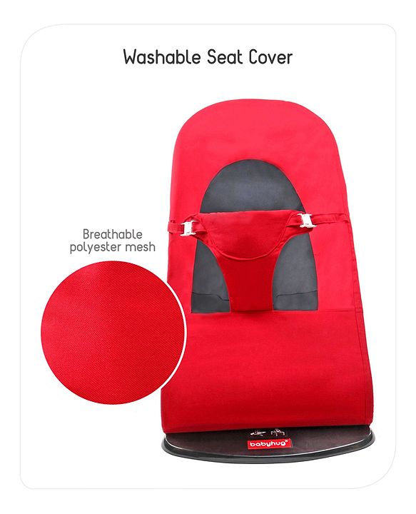 Babyhug Light Weight Baby Bouncer with Safety Harness - Red Black