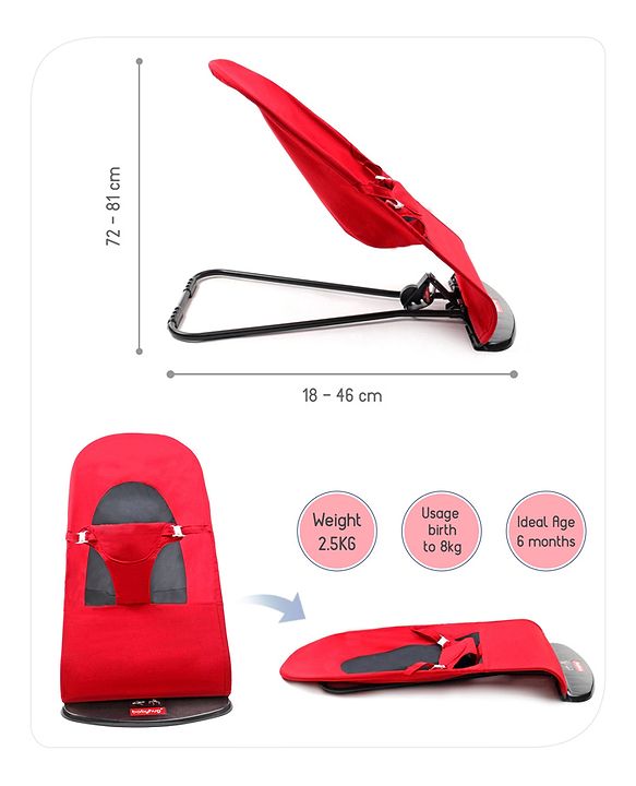 Babyhug Light Weight Baby Bouncer with Safety Harness - Red Black