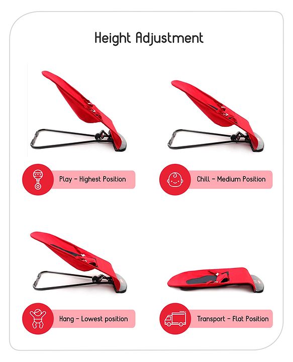 Babyhug Light Weight Baby Bouncer with Safety Harness - Red Black