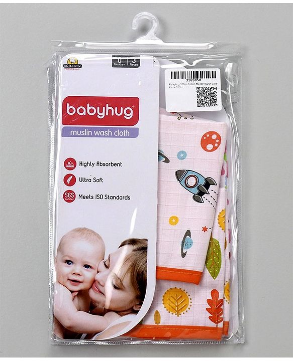 Babyhug 100% Cotton Muslin Wash Cloth Pack Of 3 - Mulitcolor