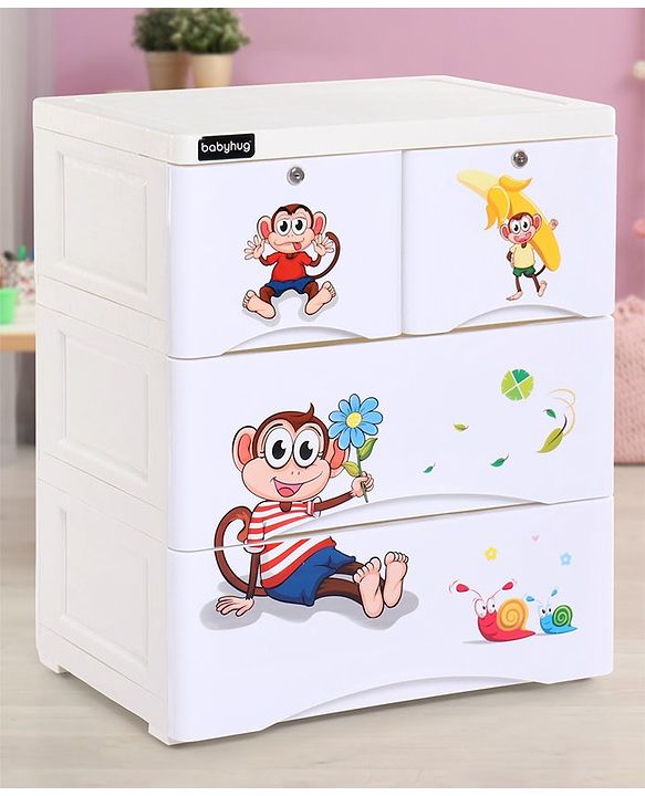 Babyhug  Compartment Chest of Drawers Monkey Print - White