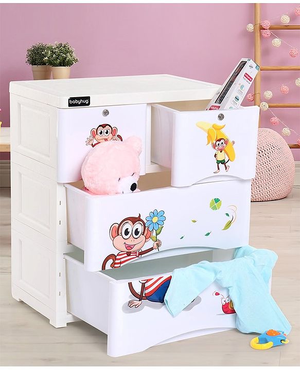 Babyhug  Compartment Chest of Drawers Monkey Print - White