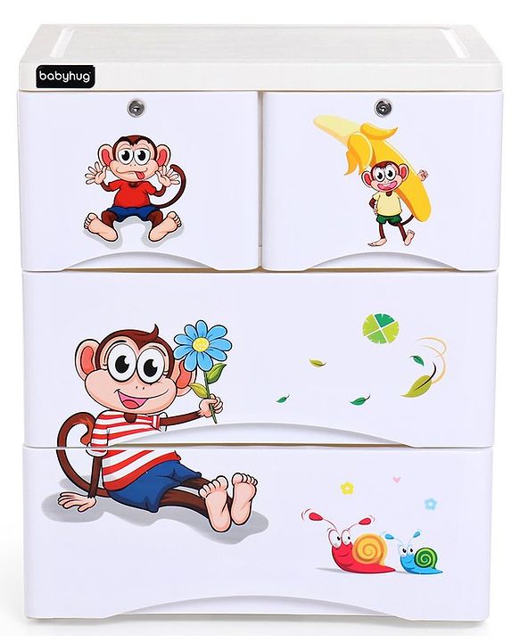 Babyhug  Compartment Chest of Drawers Monkey Print - White