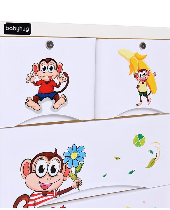 Babyhug  Compartment Chest of Drawers Monkey Print - White