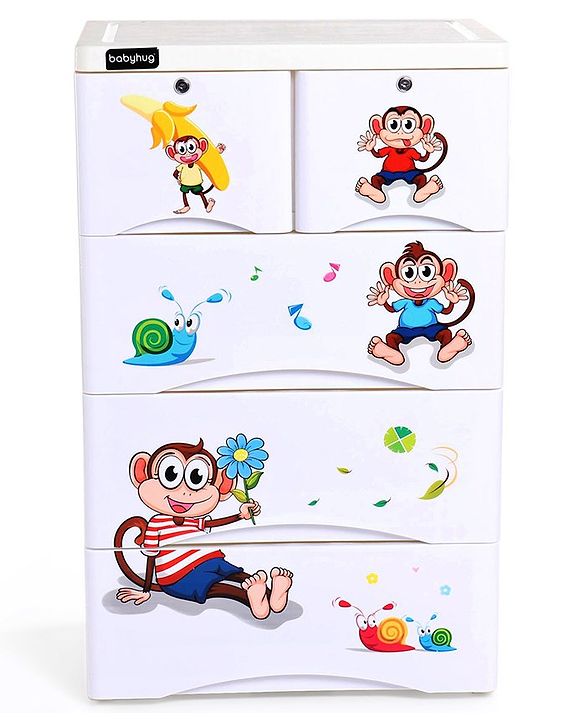 Babyhug 5 Compartment Chest of Drawers Monkey Print - White