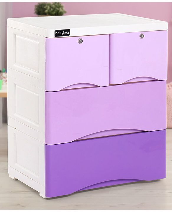 Babyhug 4 Compartment Storage Chest of Drawers - White Purple