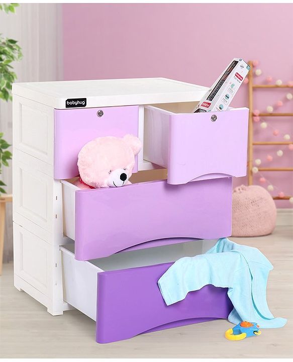 Babyhug 4 Compartment Storage Chest of Drawers - White Purple