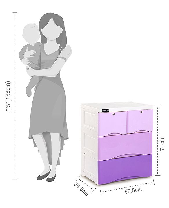 Babyhug 4 Compartment Storage Chest of Drawers - White Purple