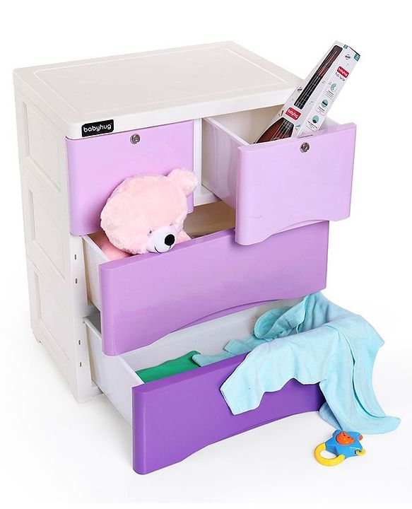 Babyhug 4 Compartment Storage Chest of Drawers - White Purple