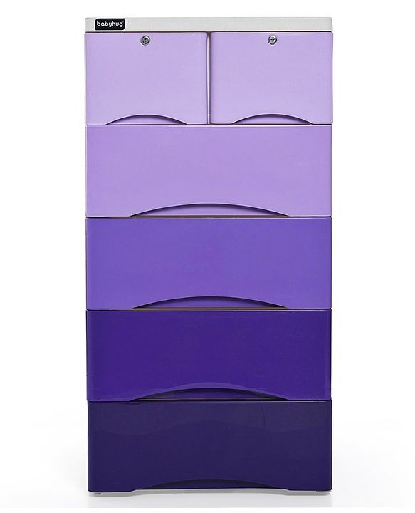 Babyhug 6 Compartment Chest of Drawers with Wheels - Purple White