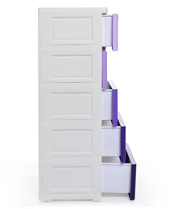 Babyhug 6 Compartment Chest of Drawers with Wheels - Purple White