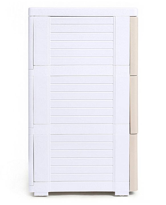 Babyhug 3 Layers High Density Plastic Storage Cabinet Teddy Print With Wheels - White