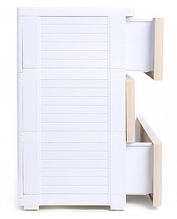 Babyhug 3 Layers High Density Plastic Storage Cabinet Teddy Print With Wheels - White