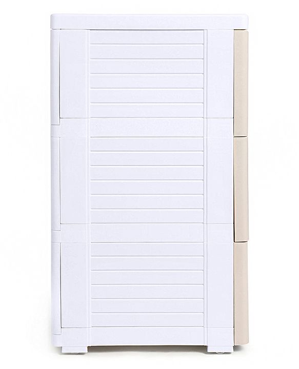 Babyhug 3 Layers High Density Plastic Storage Cabinet Teddy Print With Wheels - White