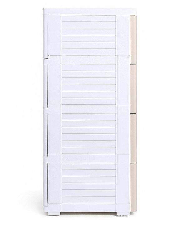 Babyhug 4 Layers High Density Plastic Storage Cabinet Teddy Print With Wheels - White