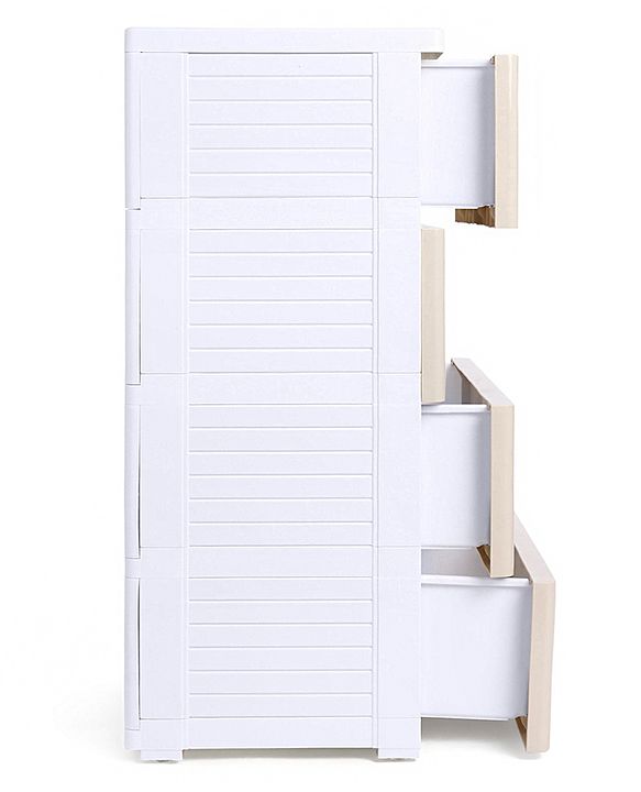 Babyhug 4 Layers High Density Plastic Storage Cabinet Teddy Print With Wheels - White