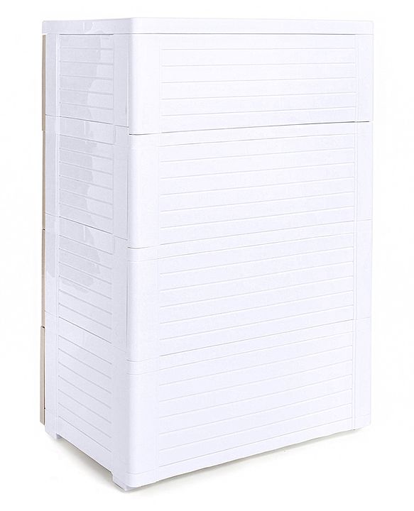 Babyhug 4 Layers High Density Plastic Storage Cabinet Teddy Print With Wheels - White