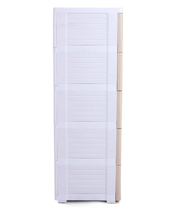 Babyhug 5 Layers High Density Plastic Storage Cabinet Teddy Print With Wheels - White