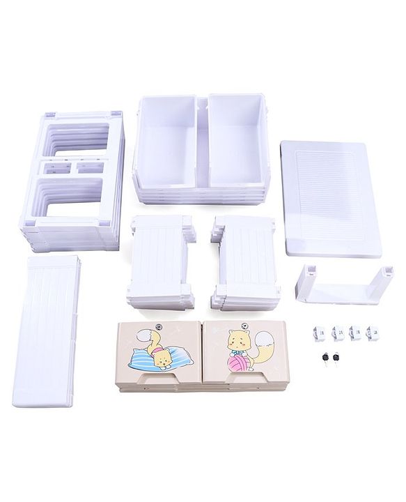 Babyhug 5 Layers High Density Plastic Storage Cabinet Teddy Print With Wheels - White
