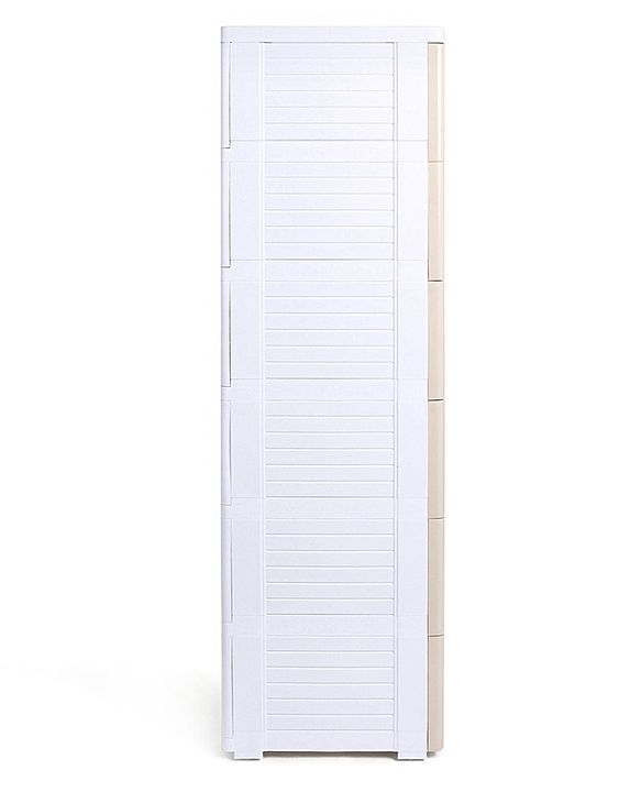 Babyhug 6 Layers High Density Plastic Storage Cabinet Teddy Print With Wheels - White