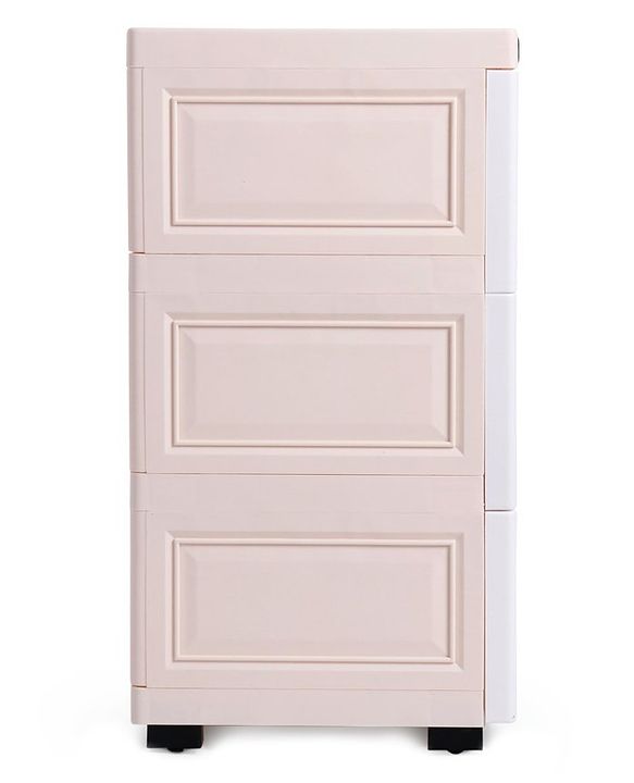 Babyhug 3 Layers High Density Plastic Storage Cabinet Baby Lion Print With Wheels - Light Cream