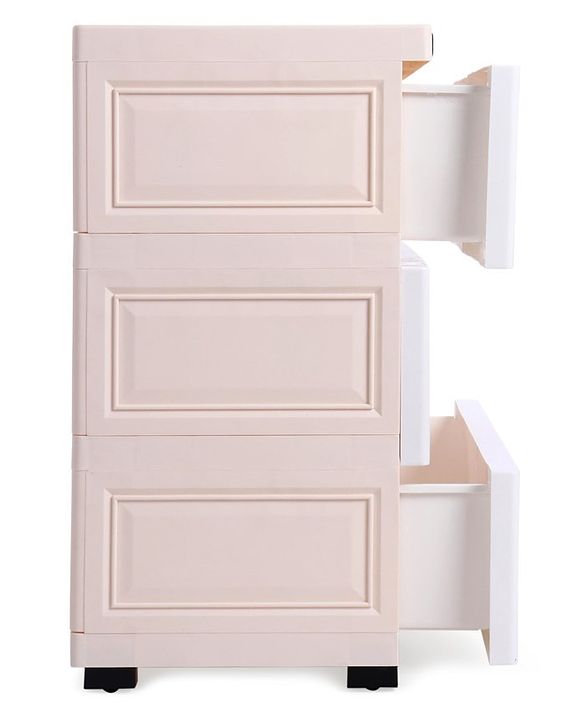 Babyhug 3 Layers High Density Plastic Storage Cabinet Baby Lion Print With Wheels - Light Cream