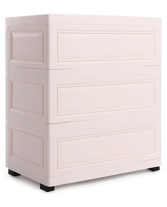 Babyhug 3 Layers High Density Plastic Storage Cabinet Baby Lion Print With Wheels - Light Cream