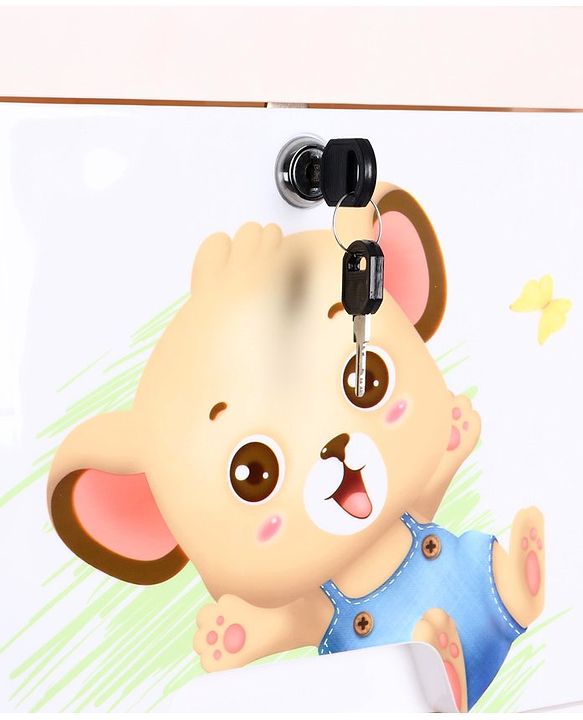 Babyhug 3 Layers High Density Plastic Storage Cabinet Baby Lion Print With Wheels - Light Cream