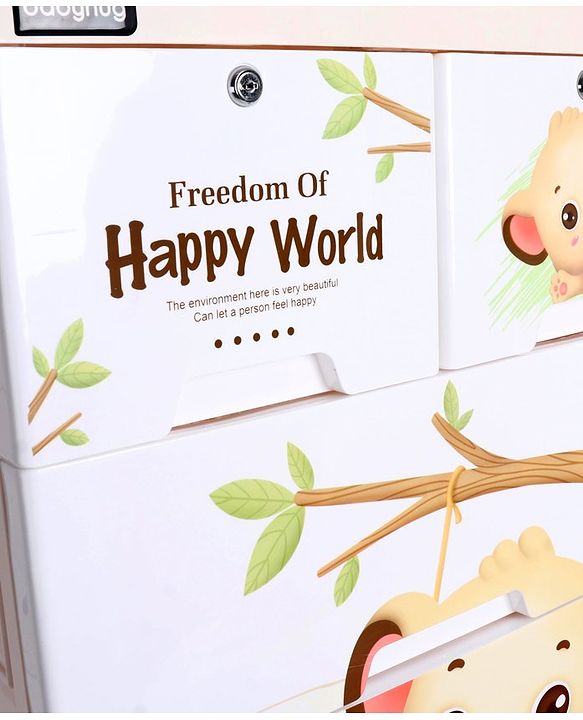 Babyhug 3 Layers High Density Plastic Storage Cabinet Baby Lion Print With Wheels - Light Cream