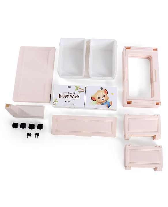 Babyhug 3 Layers High Density Plastic Storage Cabinet Baby Lion Print With Wheels - Light Cream