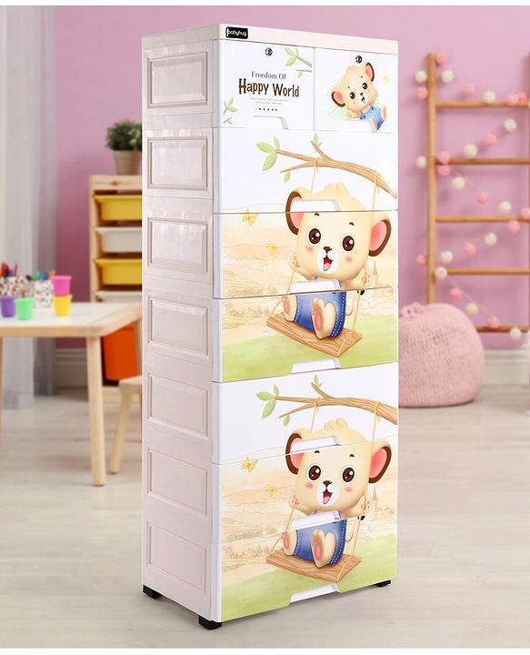 Babyhug 7 Layers High Density Plastic Storage Cabinet Baby Lion Print - White & Cream