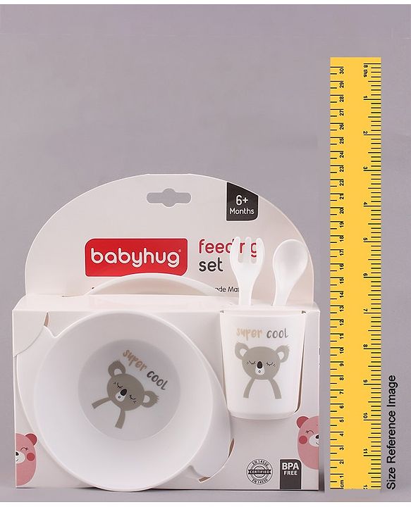 Babyhug 5 Piece Feeding set Bear Print- White