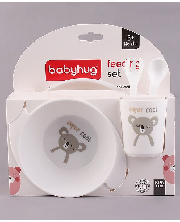 Babyhug 5 Piece Feeding set Bear Print- White