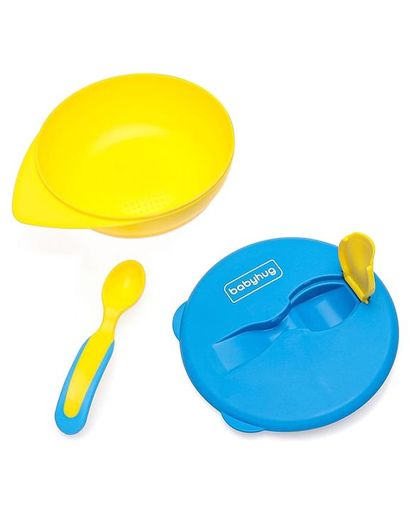 Babyhug Suction Bowl with Spoon - Yellow Blue