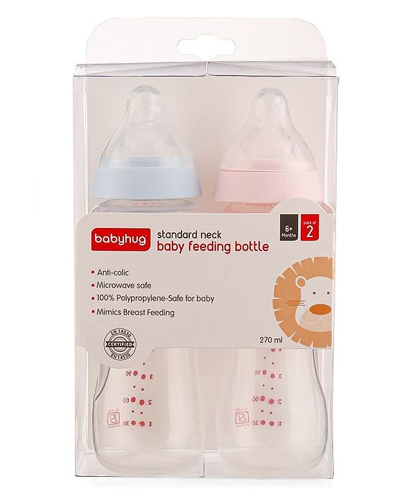 Babyhug Standard Neck Polypopylene Sterilizable Feeding Bottle Pack of 2 - 270 ml Each