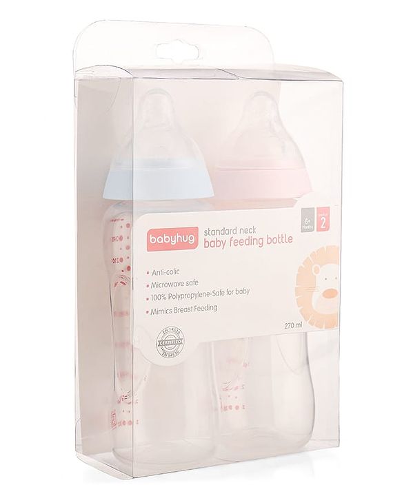 Babyhug Standard Neck Polypopylene Sterilizable Feeding Bottle Pack of 2 - 270 ml Each