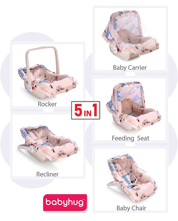 Babyhug Spring 5 in 1 Carry Cot Cum Rocker With Mosquito Net - Cream