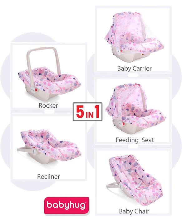 Babyhug Spring 5 in 1 Carry Cot Cum Rocker With Mosquito Net - Pink